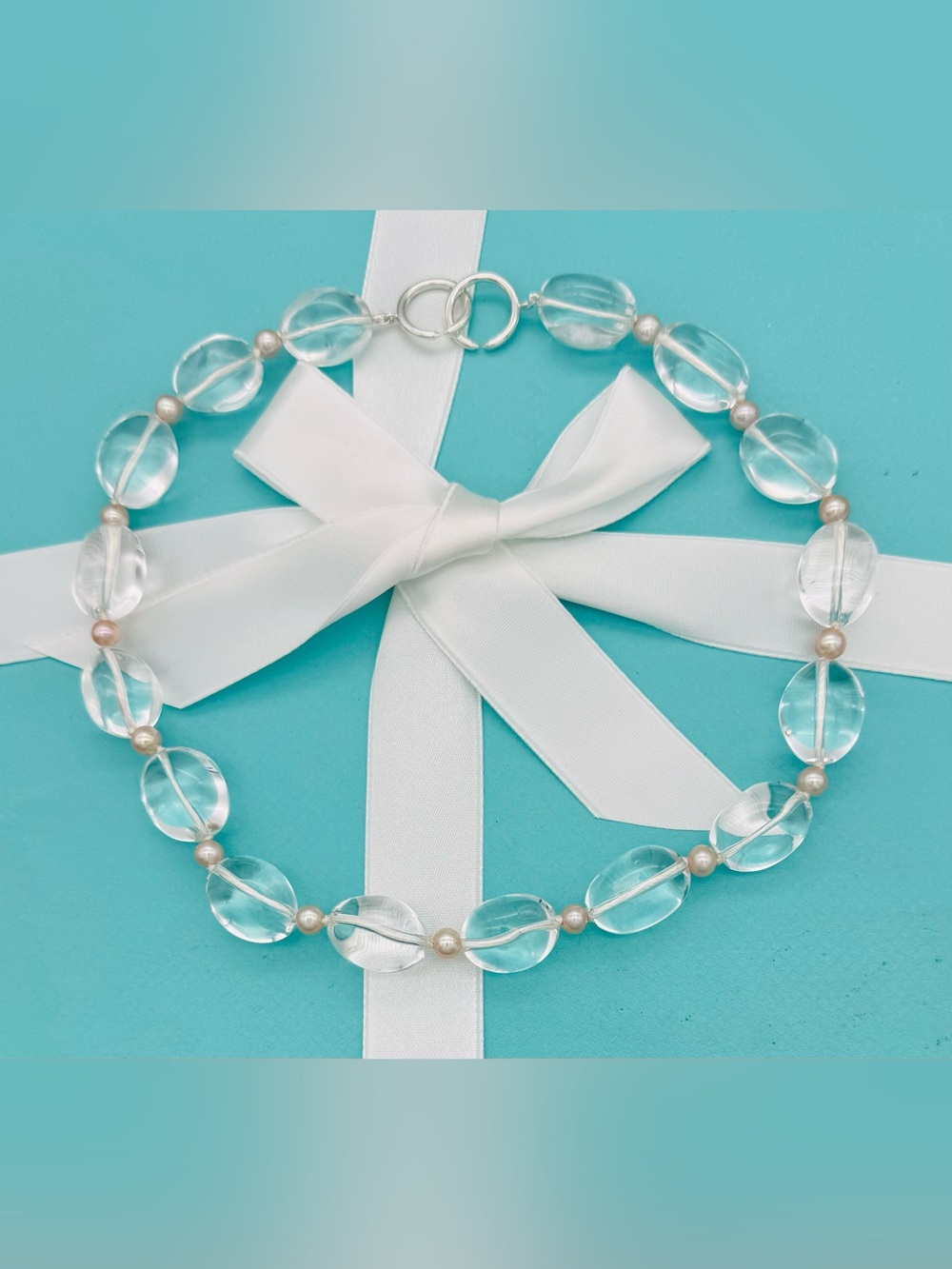 Tiffany & Co rock crystal & pearl Picasso bead necklace